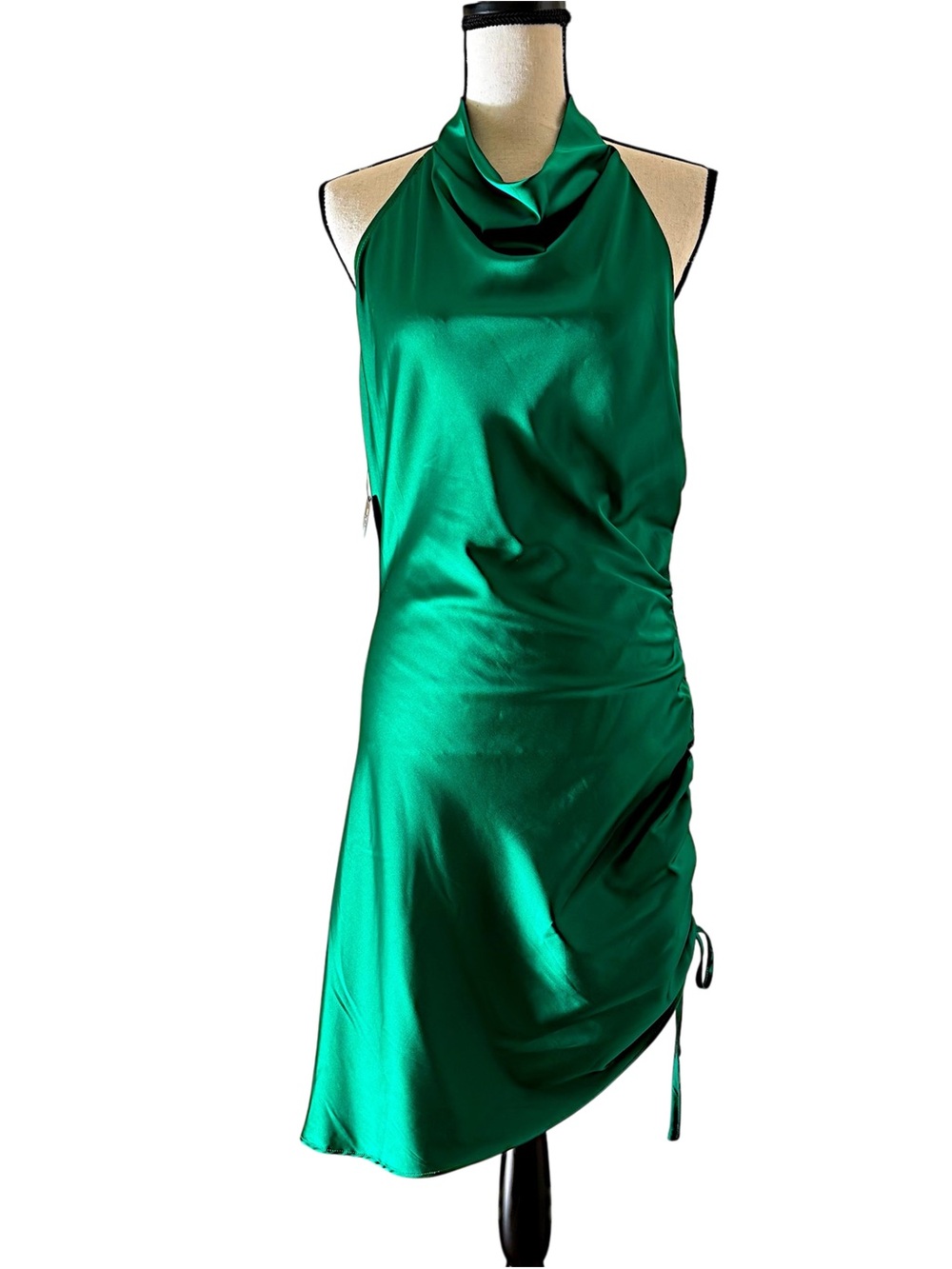 Emerald Green Satin Halter Dress